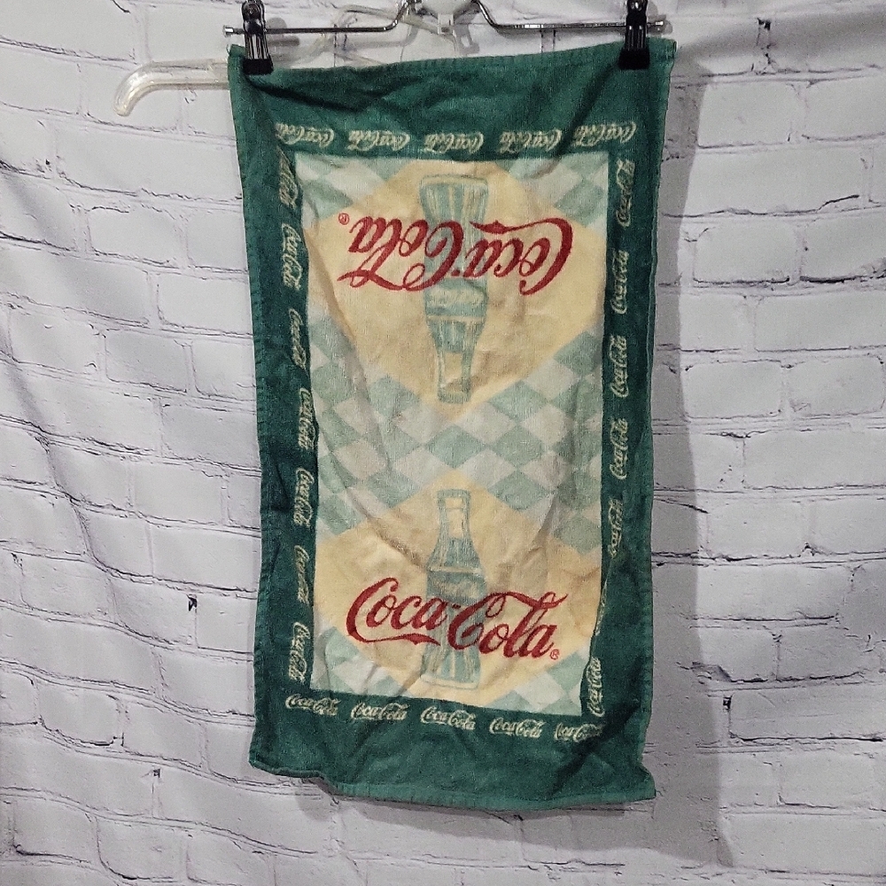Vintage Coca-Cola Green and Cream Hand Towel